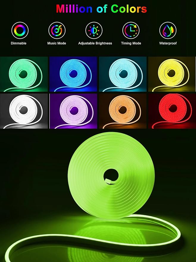 Ledagic 100ft LED Neon Rope Lights with App and Remote Control, IP65 Waterproof Neon Strip Lights for Outdoor Indoor, DIY Design Flexible Led Rope Lights for Bedroom, Living, Gaming, Party Decor