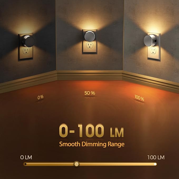 Briignite Night Lights Plug into Wall [2 Pack], Dusk to Dawn Sensor Nightlight, Brightness Adjustable, 3000K Soft White, Dimmable Plug in Night Light for Bathroom Bedroom, Hallway