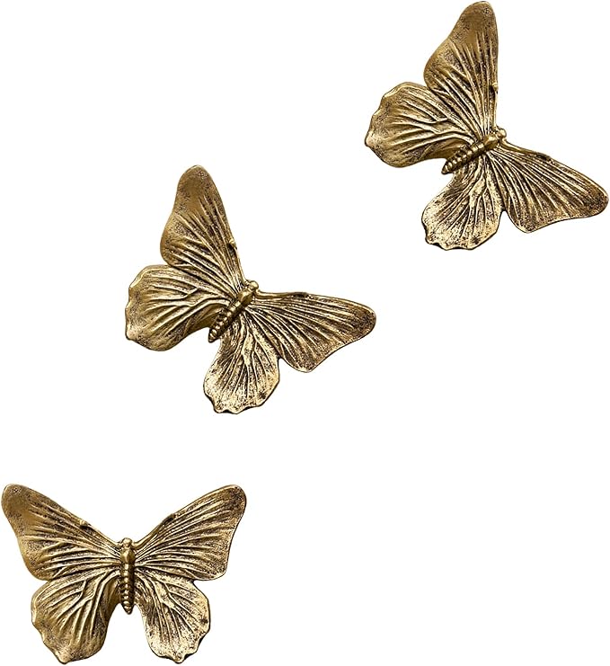 GUSFREUD 3D Butterfly Wall Decor Set – Resin Wall Decorations for Living Room, Bedroom, Garden, Yard, Outdoor and Gallery Walls - Antique Copper - Set of 3