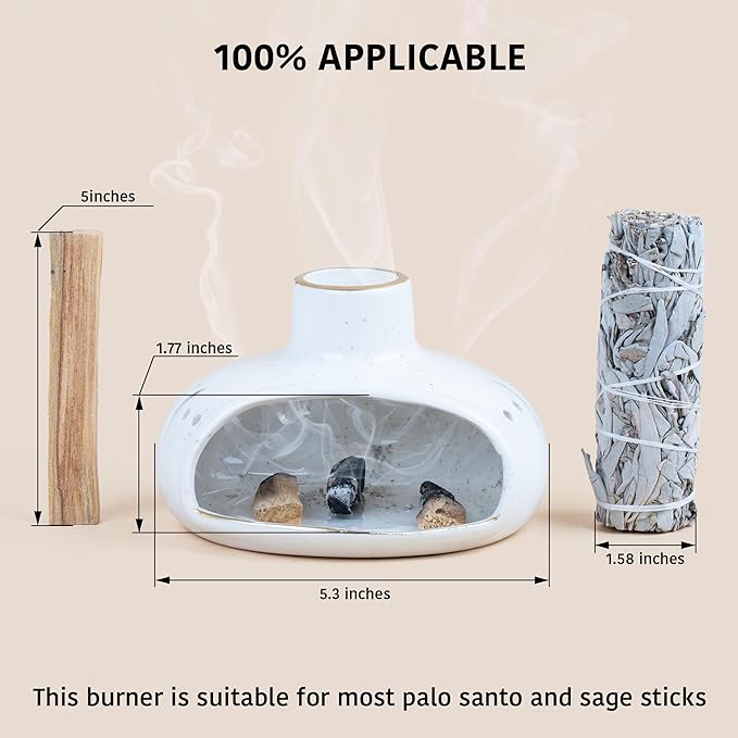 ZenBless 3 in 1 Incense Holder for Palo Santo Sticks Sage Incense, Handcrafted Ceramic Incense Burner Holder Ash Catcher with Chimney, Smudge Bowl for Yoga Meditation Room Home Decor