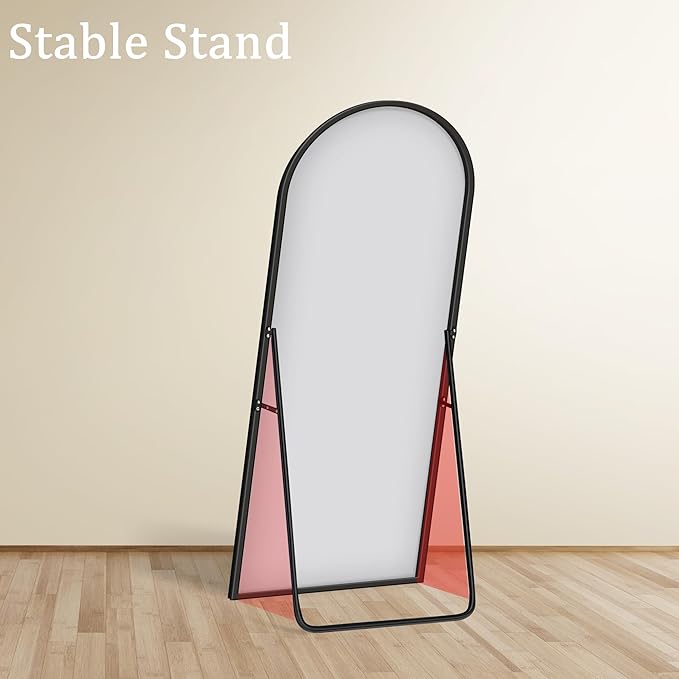 GlasFlength Full Length Mirror with Stand - 57" x 20" Arched Full Body Mirror with Aluminum Alloy Frame, Wall-Mounted/Leaning Against Wall/Standing Floor Mirror for Bedroom, Living Room, and Entryway