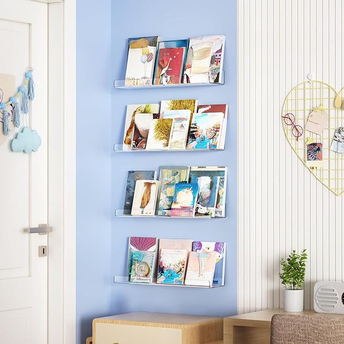 Acrylic Shelves for Bathroom Storage, 15" Floating Shelves Wall Organizer for Perfume, Make up, Skincare, Kids Bookshelf for Bedroom, Nursery, Living Room Decor, Clear 1 Pack