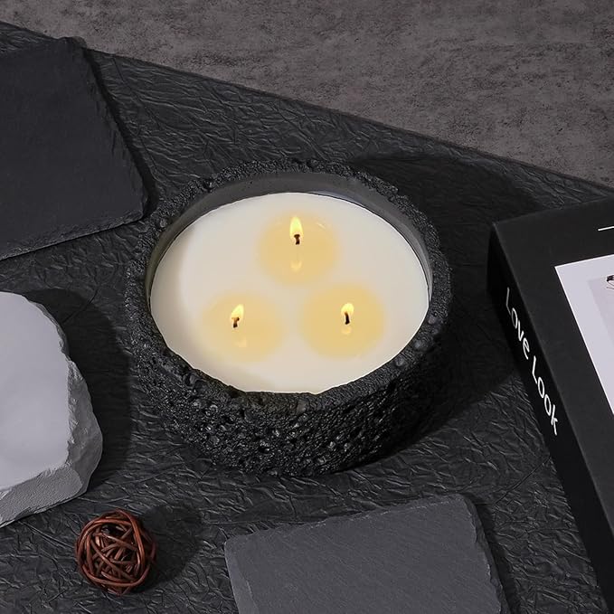 Viyffo 20oz Large Scented Candle - Sage & Eucalyptus, 3 Wick Home Scented Candle, Non Toxic Soy, Black Textured Ceramic Jar, Luxury Fragrance, Modern Home Décor & Spring Gift for Men and Women