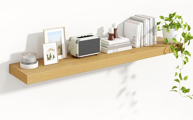 Heimlove Floating Shelves for Wall 55 Inch Long,Extra Large and Thick Wood Shelves Mounted Storage Hanging Shelf Invisible Bracket for Bedroom,Living Room,Kitchen,Office,Oak