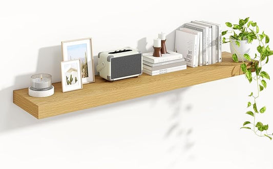 Heimlove Floating Shelves for Wall 55 Inch Long,Extra Large and Thick Wood Shelves Mounted Storage Hanging Shelf Invisible Bracket for Bedroom,Living Room,Kitchen,Office,Oak