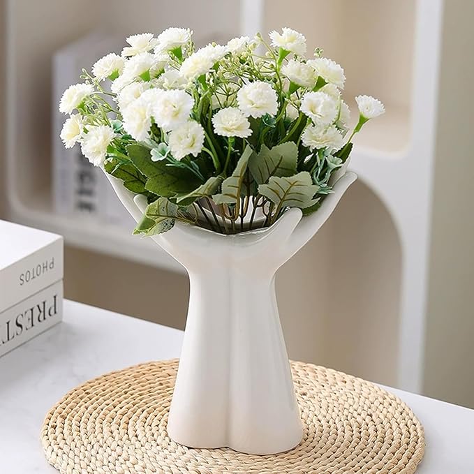 White Ceramic Vase Creative Human Body Art Design Multi Functional Office Desktop Organizer Pen Holder Makeup Brush Holder Home Decor Vase for Flowers Boho Ceramic Vases Stylish Decorative Accent (D)