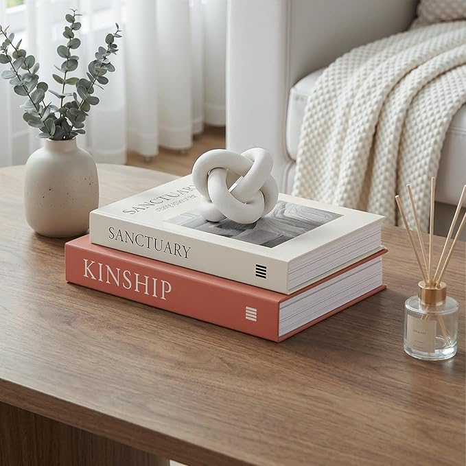 Decorative Book Boxes for Coffee Table Decor (Set of 2) - Faux Books with Hidden Storage - Modern Farmhouse Entryway & Shelf Styling Accents - Sanctuary & Kinship (Terracotta Rust & Beige)
