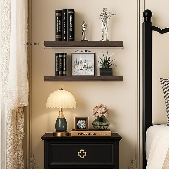 Floating Shelves for Wall, Bathroom Shelves Over Toilet, Wall Shelves & Book Shelf for Room, Hanging Shelf, Modern Wooden Mounted Floating Shelves, 24x7x1.5 in (Smoke Gray, Set of 2)