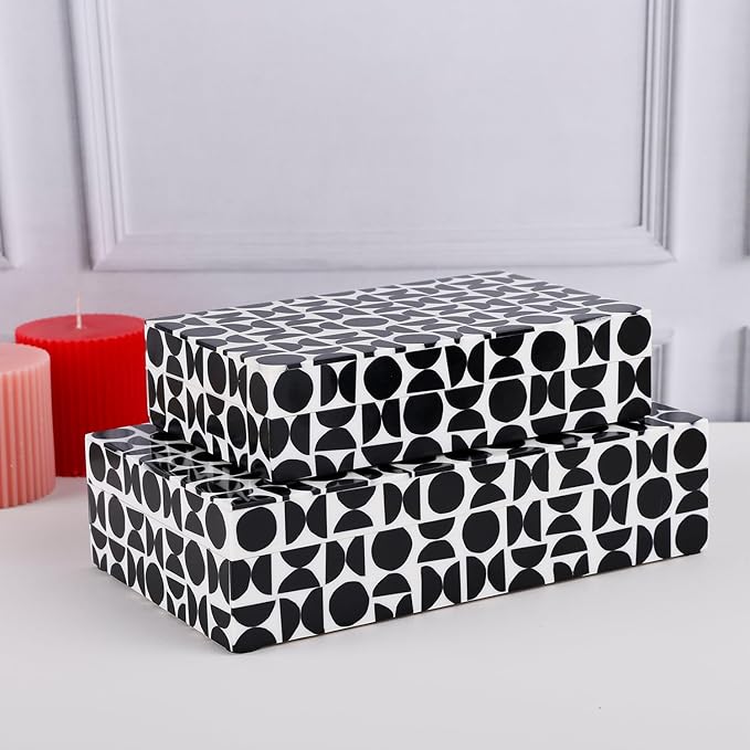 Handicrafts Home Large Decorative Storage Box with Lid – 10x6x2.5” Coffee Table Organizer, Keepsake- Decorative Boxes for Home Decor, Stylish Decorative Box for Office Decor- Geopop- Black White