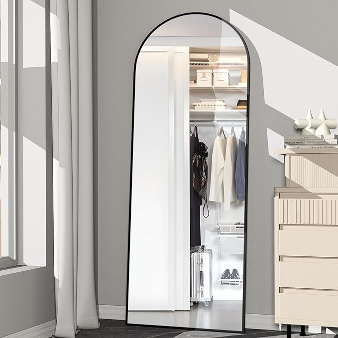 Full Length Mirror 64"x21" Arch Floor Mirror with Stand Arched Mirror Full Body Mirror Black Standing Hanging or Leaning Against Wall for Bedroom Entry, Bedroom, Living Room