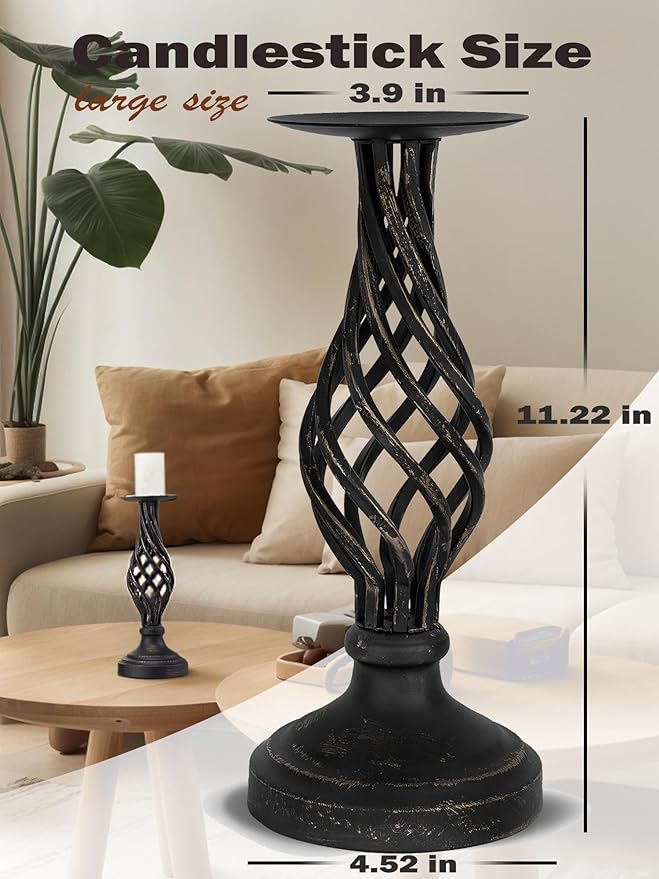 Candlestick Holders - Candle Holders Decorative LHQOO Metal Vintage Candle Holder with Non-Slip Base, Available for Home Decor, Wedding, Dinning, Party, Anniversary (Large Size)
