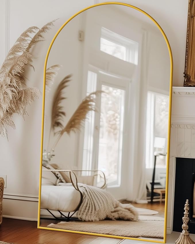 Antok Full Length Mirror, 81"x41" Floor Mirror with Stand, Hanging Mounted Mirrors for Bedroom, Living Room, Cloakroom, Dining Room, Gold, Arched