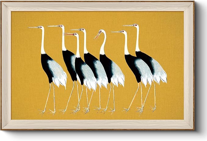 VIYYIEA Framed Wall Art for Living Room, Cranes Canvas Prints, Vintage Home Decor, Animals Oil Painting Picture, Bathroom Wall Decor Gifts for Friends or Family -【Seven Cranes】-(36L x 24W)