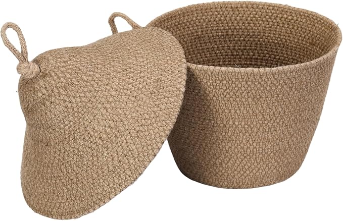 Olea Mushroom Container – Handmade 12" Woven Jute Decorative Storage Basket – Rustic Storage for Entryway, Bathroom, Kitchen, or Boho Cottagecore Decor - Olive