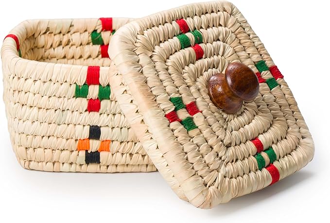 Handmade Sabai Grass Storage Box with Lid – Square Woven Decorative Organizer Basket for Home, Office & Tabletop