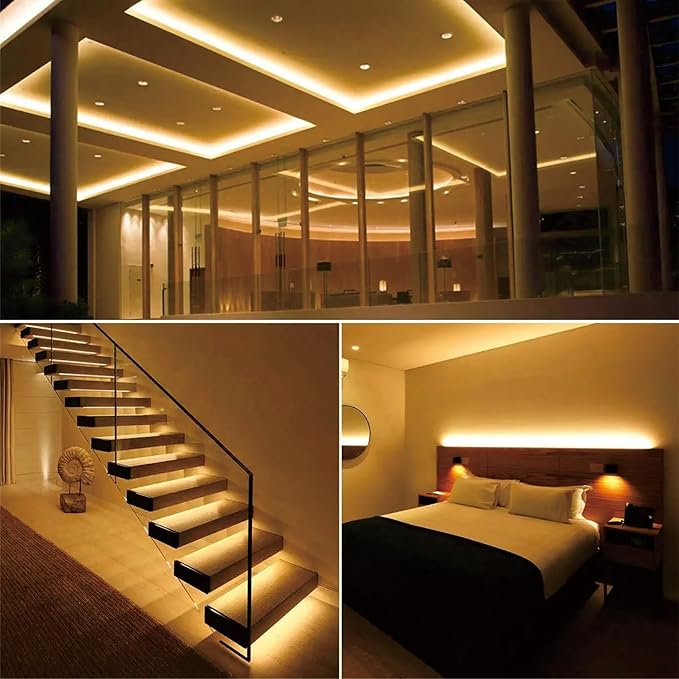 32.8FT Warm White LED Strip Lights Soft White 600 LEDs 3000K Waterproof Light Strip LED Lights for Bedroom, Kitchen Cabinets, Living Room, ETL Adapter Included (3000K Warm White, 32.8FT)