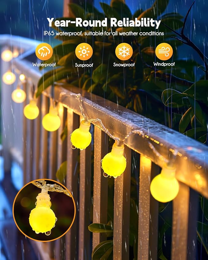Brightown Solar String Lights Outdoor Waterproof, 19.6Ft 60 LED Globe Solar Patio Lights, 8 Modes Balcony Lights for Yard Patio Tree Canopy Party Camping Balcony