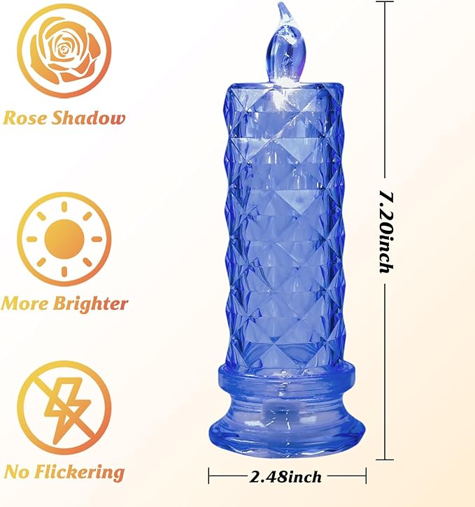 SupBri LED Candles, 4Pack Battery Operated Candles with Rose Light Halo, Romantic Flameless Pillar Candles for Valentines Halloween Decorations(Blue, D 2.5" x H 7.2")