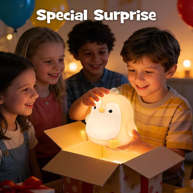 Penguin Night Light Squishy Silicone Nursery Breastfeeding Nightlight with Timer 3-Level Warm White RGB Color Modes Cute Penguin Lamp Rechargeable Touch Bedside Desk Animal Lamp for Bedroom Dorm Decor