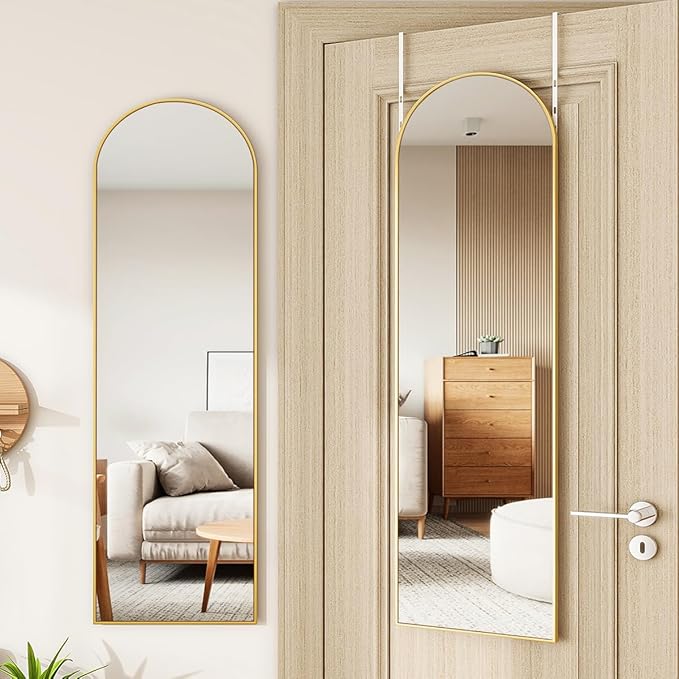Over The Door Full Length Mirror, 48"x14" Arched Mirror for Bedroom, Living Room, Entryway, Dorm - Gold