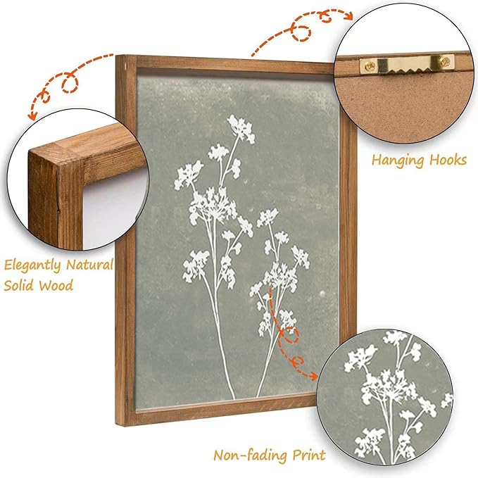 Framed Boho Wall Art Set of 4 for Wooded Minimalist Botanical Print Wall Art for Rustic Vintage Farmhouse Home Kitchen Wall Decor (Brown, 16"x20")