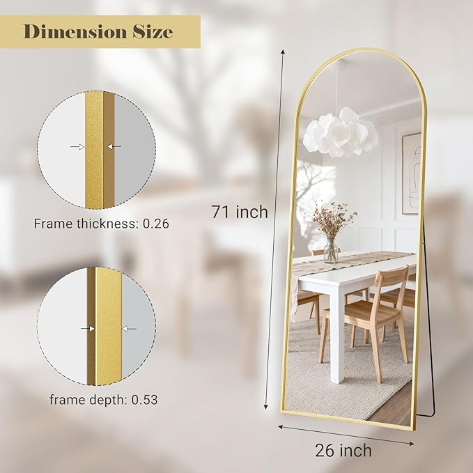 26x71 Inch Full Body Mirror - Large Arched Full Length Mirror with Stand Aluminum Frame Wall Mounted Leaning for Bedroom Living Room