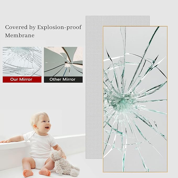 NeuType Floor Mirror Full Length Mirror, Large Body Dressing Long Wall Bathroom Standing Mirrors for Bedroom, Metal Frame, Gold 71''x34'', No Stand (AA01037ZZE001-USAM017)