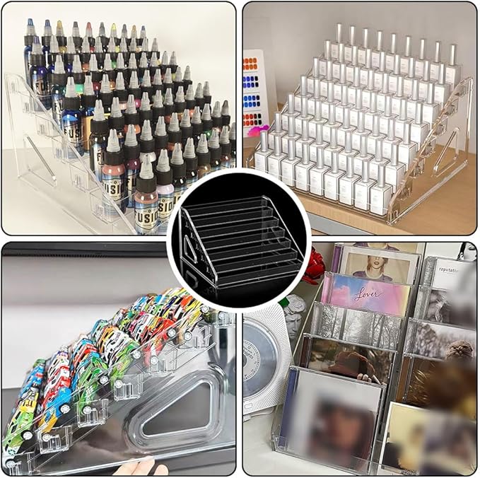 GRETJOB 7-Tier Wallet Display Stand, Acrylic Purse Display Stand, 7.8" Handbag & Perfume Organizer Rack, Cosmetic Jewelry Sunglasses Makeup Accessories Shelf (1 Pack)