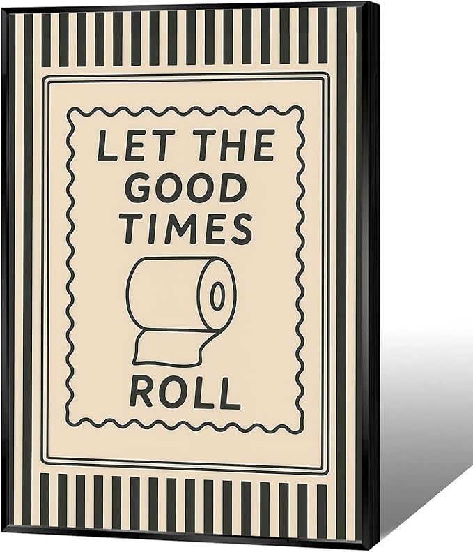 Trendy Let The Good Times Roll Wall Art Green Striped Funny Bathroom Quote Posters Modern Minimalist Room Aesthetic Picture Painting For Bedroom Dorm Restroom Wall Decor 12x16in Wrapped Canvas
