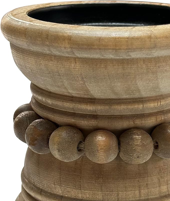 dwellington Farmhouse Rustic Wood Pillar Candle Holder for Pillar Candles, Decorative Beaded Candlestick Holder Stand for Home Décor, Gifts, Wedding (Natural)