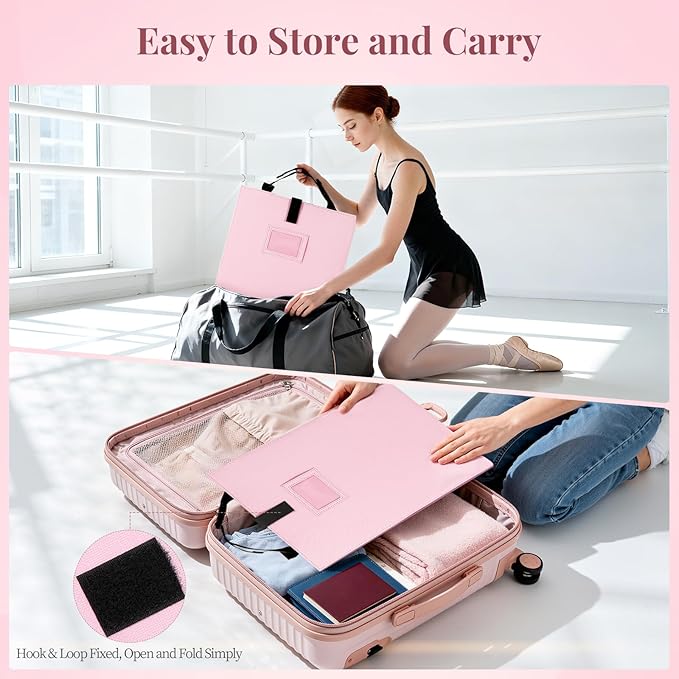 Shinowa Foldable Portable Full Length Mirror for Dancer, Camping and Travel, Shatter-Proof Acrylic Hanging Mirror with Handle, 33x13 Inch Full Body Travel Backstage Mirror, Pink