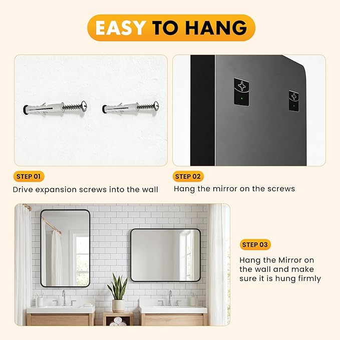 OLIXIS Bathroom Mirror for Over Sink, 22x30 Inch Wall Rectangle Mirror with Matte Metal Framed, Modern Wall Mount Vanity Mirror for Home Decor, Living Room, Bedroom, Black