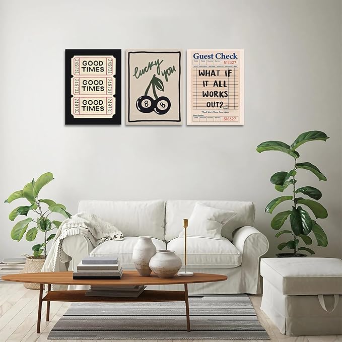 Dytila Framed What If It All Works Out Quote Wall Art Set of 3, Retro Good Times Trendy Pictures Wall Decor Lucky You Vintage Room Aesthetic Paintings, Prints for Bar Cart Apartment Decor 12x16 in