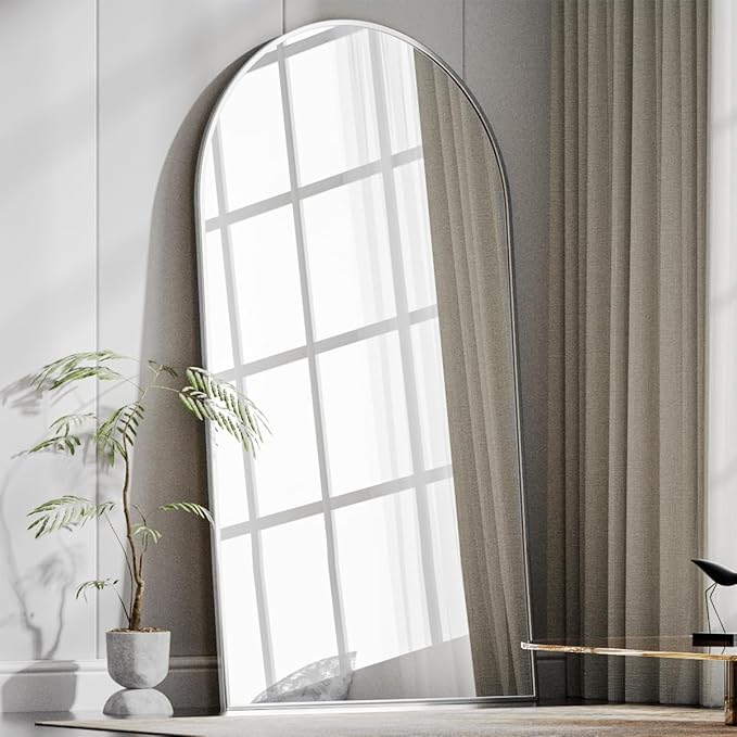 BEAUTYPEAK 76"x34" Arch Full Body Floor Mirror, Full Length Mirror Hanging or Leaning Arched-Top, Wall Mirrors with Stand for Bedroom, Dressing Room, Silver