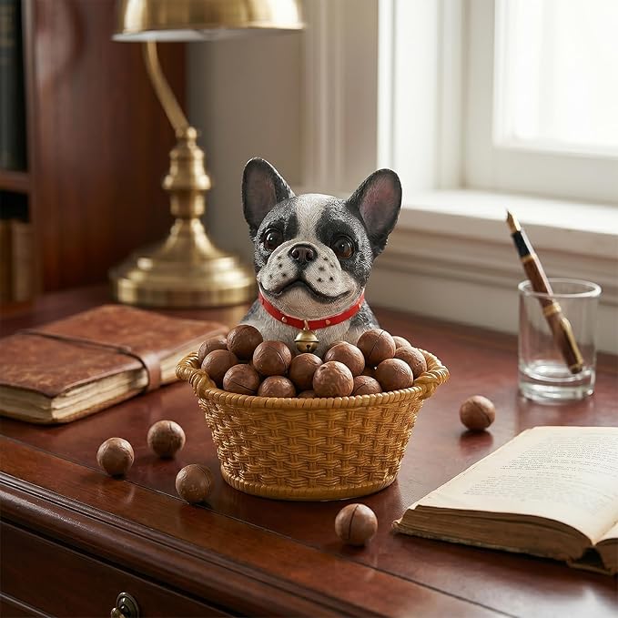 Dog Resin Storage Basket, Desktop Organizer for Remote & Keys, Cute Home Decor Tray, Ideal present for Pet Lovers.(French Bulldog Pied)