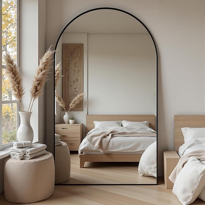 Suidia 72"x44" Arched Full Length Mirror with Stand, Full Body Mirror with Aluminum Frame, Freestanding/Leaning/Wall-Mounted, Floor Mirrors for Bedroom, Living Room, Entryway, Dressing Room, Black