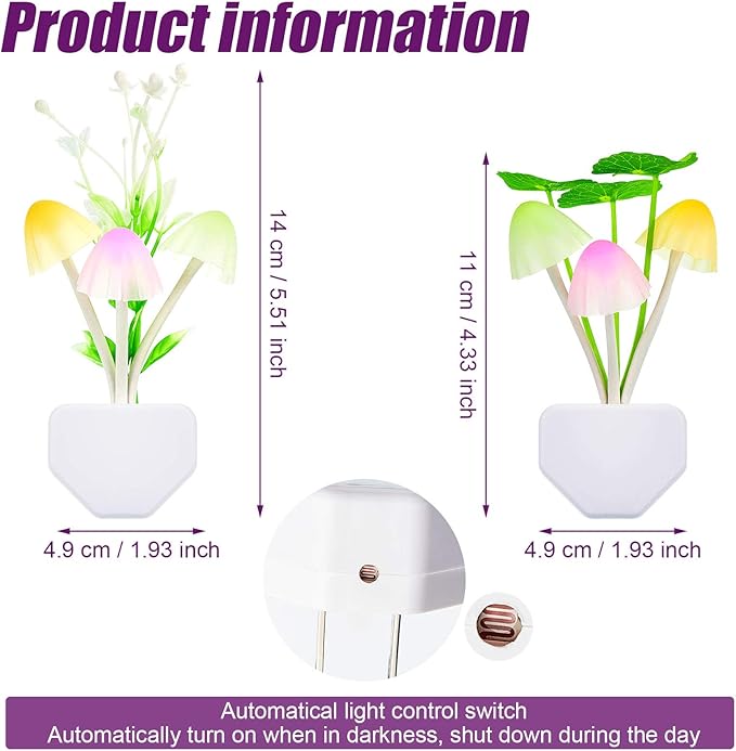 Mudder 6 Pack Mushroom Night Light LED Night Light Plug in Lamp 7 Color Changing Magic Cute Shaped Lamp Wall Decor for Adults Bathroom Home(Water Plants, Lotus Leaves)