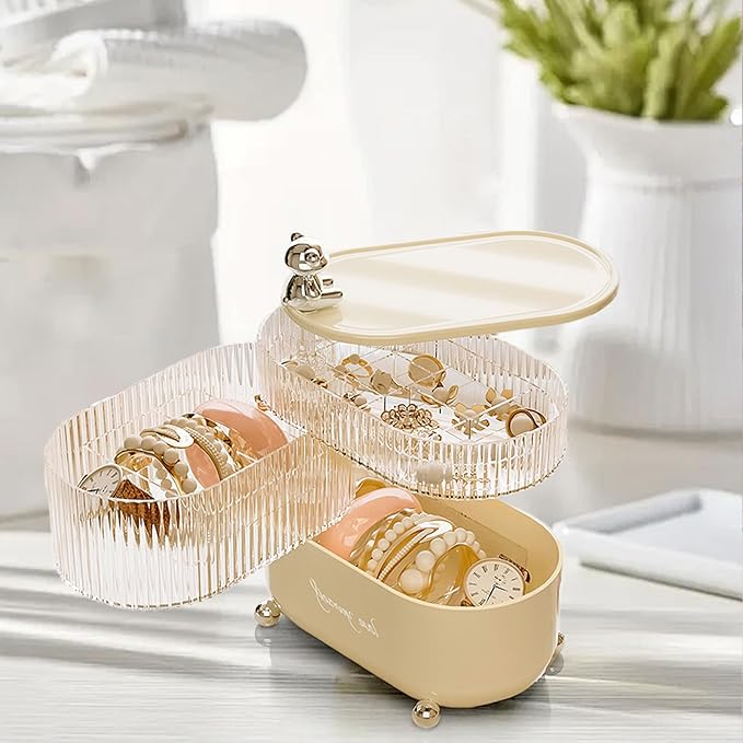 Jewelry Box, 3-Layer Rotation Jewelry Organizer, Acrylic Storage Boxes for Rings, Bracelets, Necklaces, Lipsticks, Make up Organizer for Vanity Top, Gifts for Women (3-Layer)