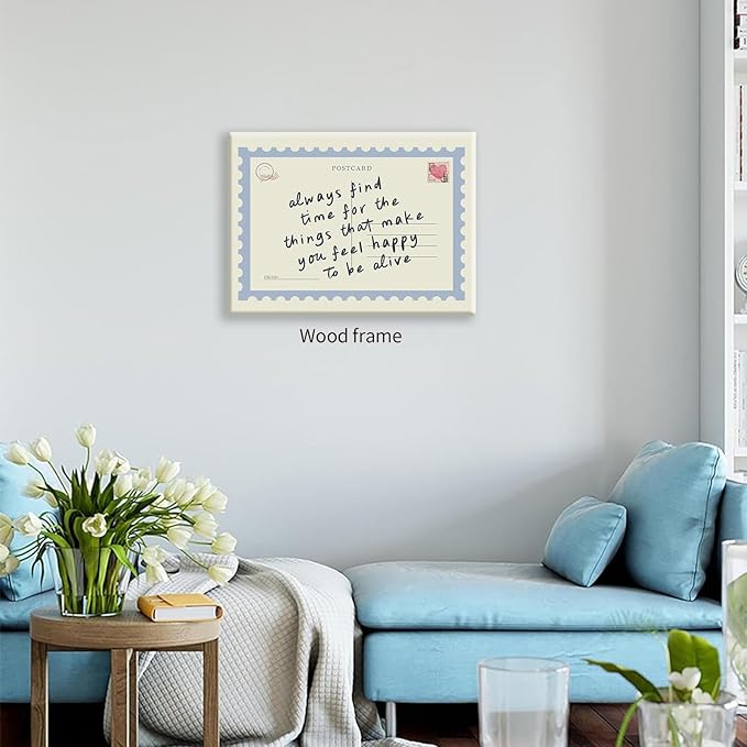 Positive Affirmations Quotes Wall Art Blue Preppy Postcard Poster 12X16 inch Framed Always Find Time Horizontal Canvas Prints Retro Happy Home Wall Decor