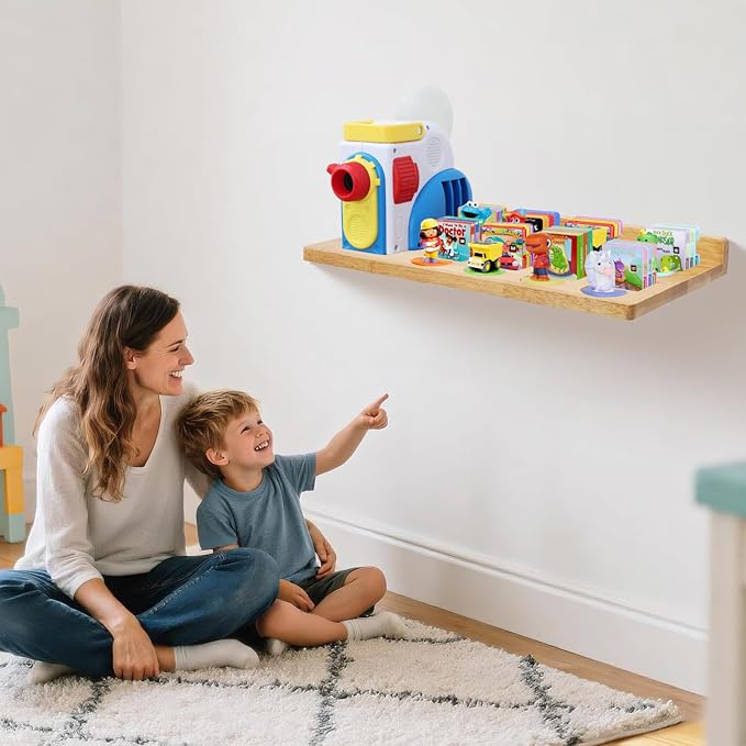 Floating Shelves for Little Tikes Story Dream Machine,Wall Shelf for Little Tikes Projector Books Audio Play Character Storage Tray Organizer for Toddlers and Kids Girls Boys,Oak(Natural Wood)