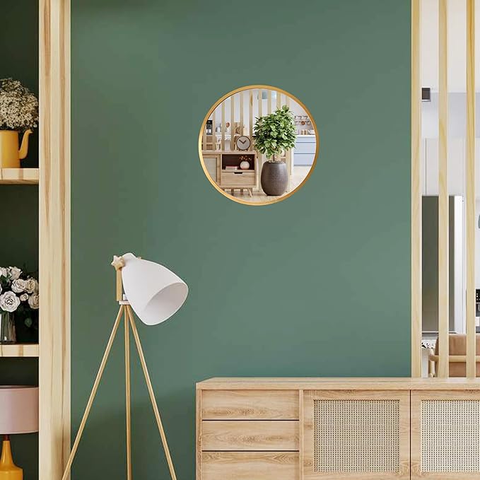 12 Inch Aluminum Framed Modern Gold Round Wall Mirror, Small Metal Framed Mirror for Bathroom, Living Room, Entryway, Hallway Decoration (Gold, 12x12)