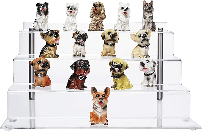CECOLIC Acrylic Riser Shelf 4 Tier Clear Display Stand for Collectibles Pop Figures, Cupcakes, Perfumes, Display Risers for Decorating & Organizing - 11.8 x 10.8 x 6.5 in (Large, 3 Pack)