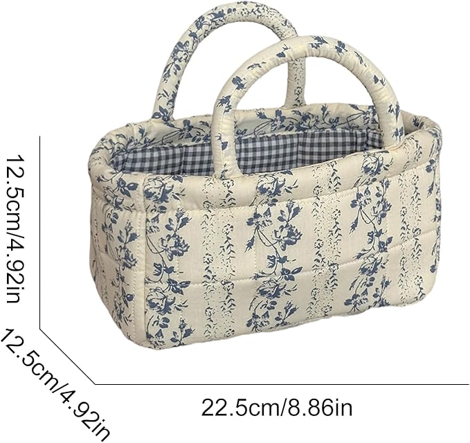 Mini Boho Fabric Storage Baskets – Decorative Small Floral Organizer Boxes with Soft Handles – Foldable Cube Bin for Diaper