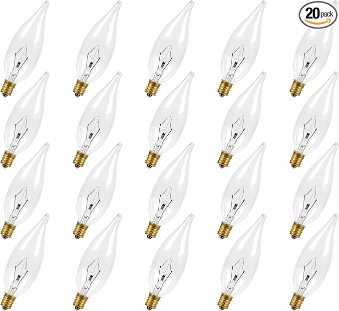 COLWATT 20-Pack Candelabra Light Bulbs 60W Warm White 2700K, 650 Lumen Candle Chandelier Bulb for Ceiling Fan Pendants or Outdoor, CA10 Type B Clear E12 Copper Base Dimmable