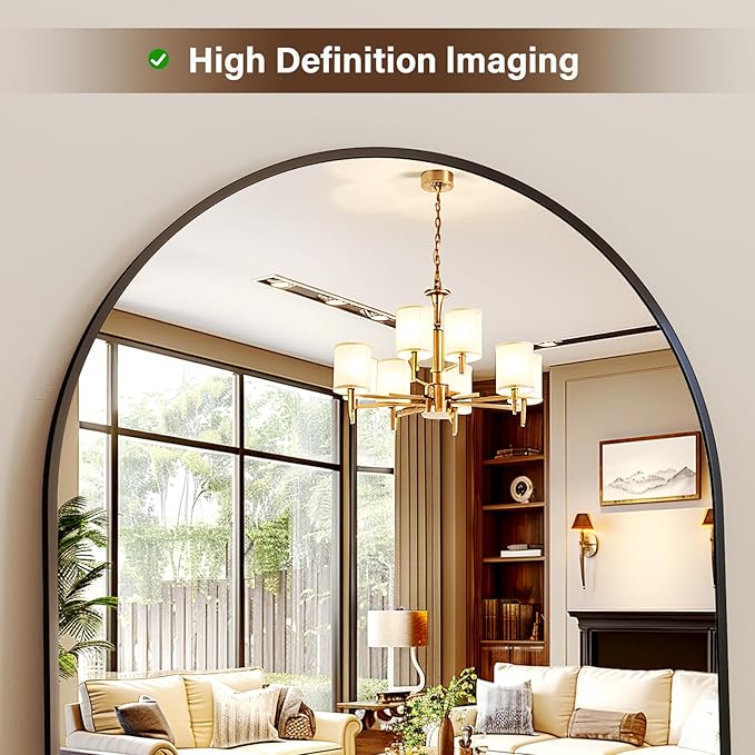 XRAMFY 56"x21" Arched Full Length Mirror Floor Mirrors with Aluminum Alloy Frame Free-Standing Wall Mounted Floor Mirrors or Large Dressing Mirror, Black Mirror Full Length