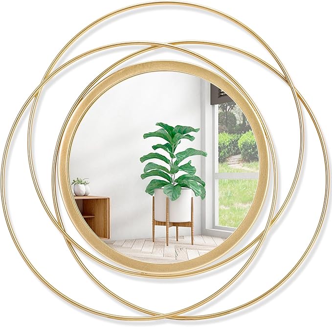 Large Gold Round Art Wall Mirror with Iron Metal Wire Frame Wall-Mounted Mirror for Home Decor Living Room Bedroom Bathroom Entryway 20"