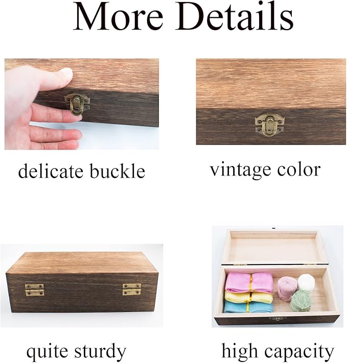 Wood Storage Box with Lid Solid Wood Container Box Decorative Table Large Rectangular Smooth Rustic Style Store Space to Organize Toys Cosmetics Vintage Color 7.87*3.93*2.36in, Brown, 2pcs