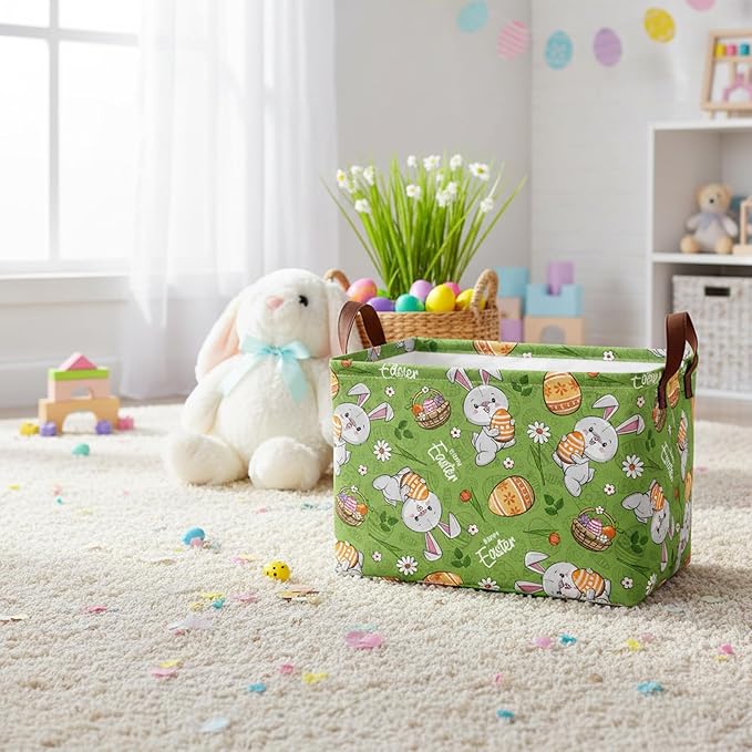 Large Rectangular Cute Kid Easter Basket Empty Bunny Eggs Easter Basket Gift Spring Room Storage Organizer Décor (E-06)