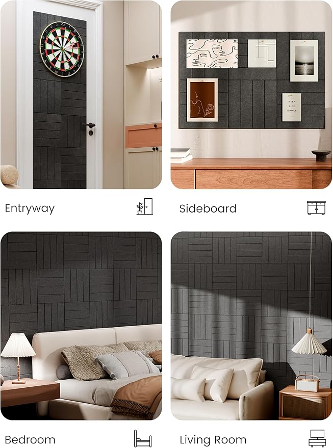Bumusty Large Cork Board Alternative-36 x 24" Felt Bulletin Board Tiles, with 30 Pushpins, 40 Adhesive Tabs, Bold-Stripe 6-Pack, Cork Boards for Office Push Pin Board Felt Board-Charcoal Gray