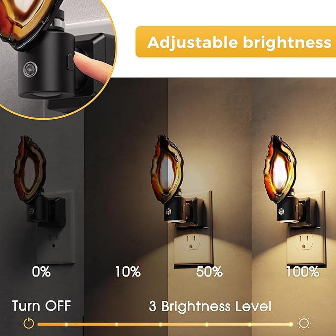 L LOHAS LED Night Light, Night Lights Plug into Wall, Agate Nightlight Rotating 350°, Dimmable Dusk to Dawn Sensor, Healing Stone Agate Decorative Nightlight for Bedroom,Living Room[2 Pack]